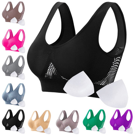 Sriper Plus Size Breathable Sports Bras for Women 3X-5X,Breathable Lift Up Air Bra,Comfortable Yoga Bralettelettes Large Bust,Cooling Bras Supportive Wireless Bras Large Bust,Braciereses Black 5X