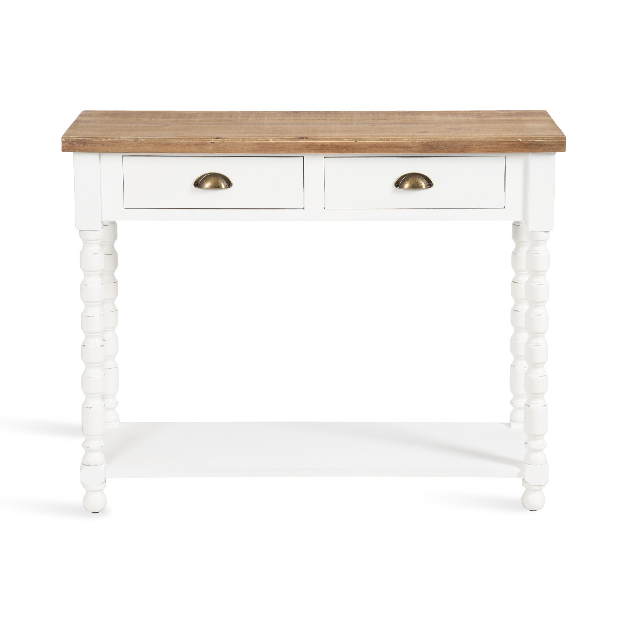 Kate and Laurel Rutledge Coastal Wooden Console Table with Shelf, 40 x 14 x 33, Hazelnut and White, Traditional Wood Entryway Table with Drawers and Decorative Turned Legs for Entry Storage Options