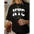 thumbnail image 1 of 1pc Vintage NYC All Stars Graphic Tee, Women'S Casual Crew Neck Short Sleeve T-Shirt, 100% Polyester Knit Fabric, Geometric Pattern Summer Top, 1 of 6