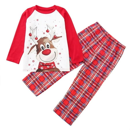 

Autumn Winter Long Sleeve Pajamas 2-Piece T-shirt and Pants Sleepwear Set Men Women Kids Homewear Christmas New Year Cartoon Printing Cotton Nighty