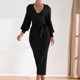 thumbnail image 1 of Vestido Vestido ajustado con cuello en V Vestido de punto para mujer con cinturón Túnica Vestido largo Traje de vacaciones Cgtredaw Negro T M para Mujer, 1 of 5