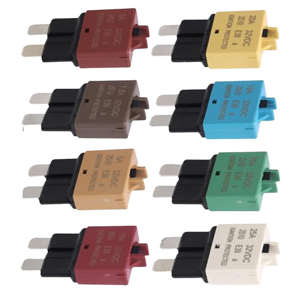 SPRING 8Pcs Car Pack Circuit Breaker Blade Manual Reset Fuse For Marine Boat Rv Truck Cars 3A 5A 7.5A 10A 15A 20A 25A 30A Mixed