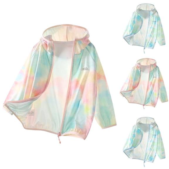 MKOSPLRT Sun Protection Hoodies for Kid Long Sleeve Zip Up Tie Dye Sun Jackets Lightweight UV Coats Beach Cover Up Hooded Jacket 3-16Y