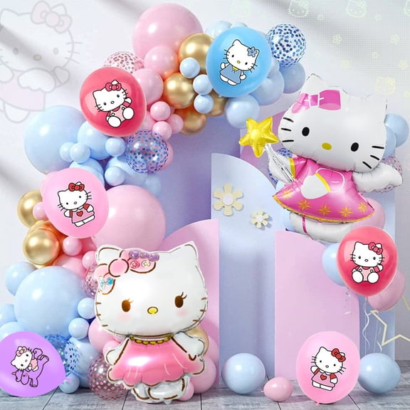 Hallo Kit-ty Balloon Party Decorations, 18 Pcs Hallo Kit-ty Birthday Decoration Balloons Set - Hallo Kit-ty Themed Party Latex Balloons and Foil Balloons for Kids Birthday Party Decorations Favors