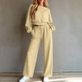 thumbnail image 4 of Kctiaxy Matching Sweat Sets for Women Fashion 2 Piece Outfits Crew Neck Long Sleeve Pullover Crop Tops and Drawstring Straight Wide Leg Pants, 4 of 7