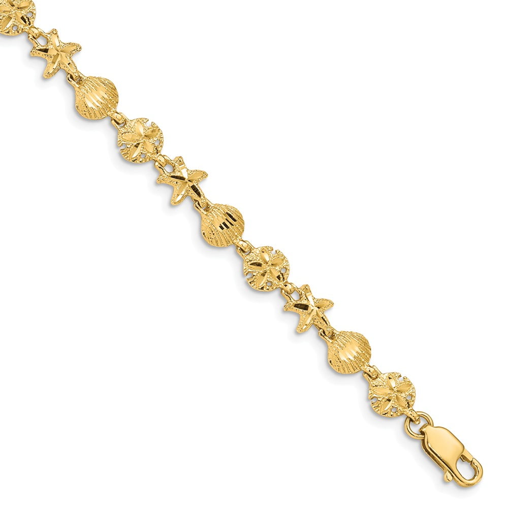 Solid 14k Yellow Gold Sea Life Bracelet - with Secure Lobster Lock Clasp 7