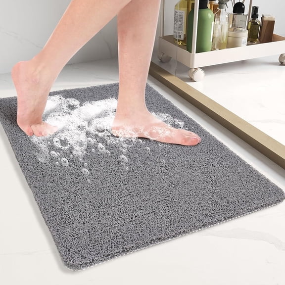 Shower Mats Non Slip Without Suction Cups, 15.7× 36 Inch, PVC Loofah Bathroom Mats, Loofah Mats for Shower and Bathroom, Quick Drying, Grey