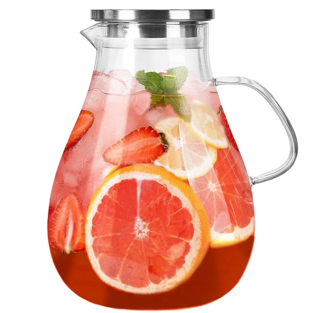 Glass Pitcher with Lid Glass Water Pitcher Hot/Cold Water Jug Juice and Iced Tea Beverage Carafe with Lid