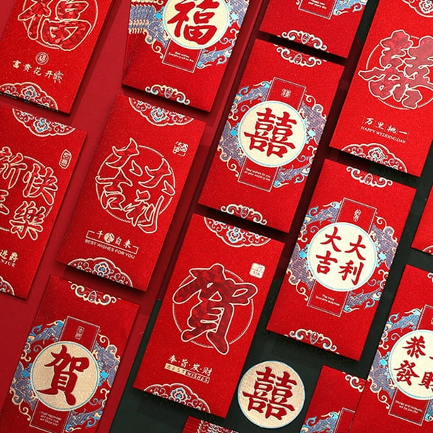 Neinkie 6Pcs Enveloppes Rouges Chinoises Argent Chanceux Paquet
