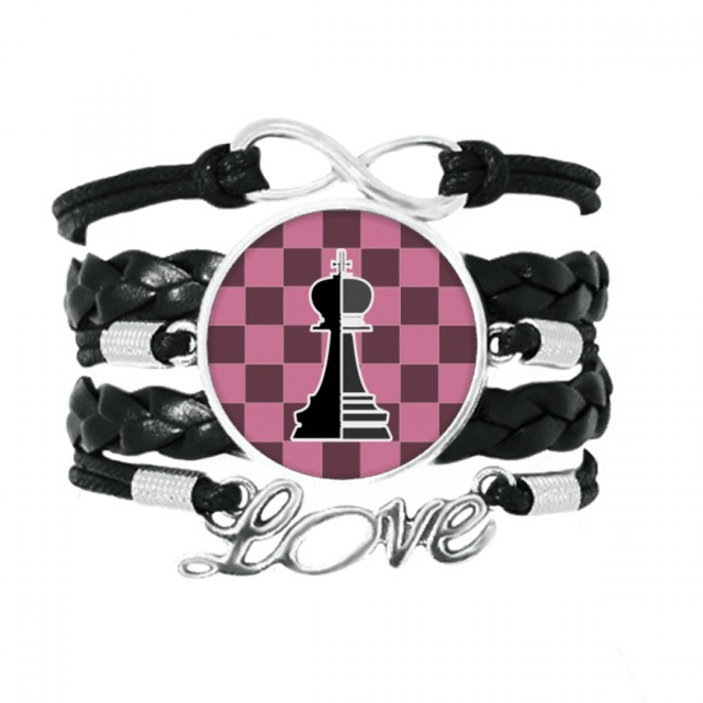 Checkerboard King Black Word Chess Bracelet Love Accessory Twisted Leather Knitting Rope Wristband
