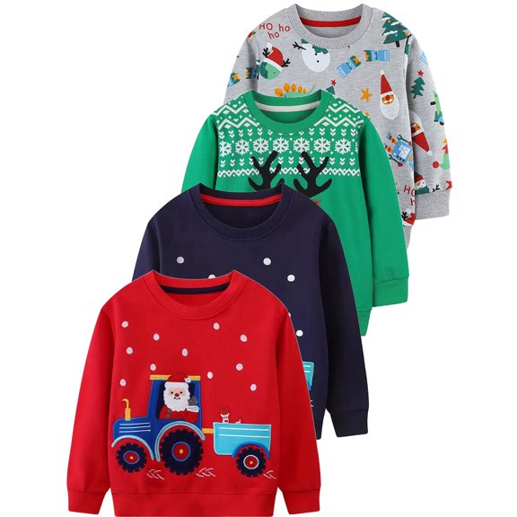 WIBACKER 2-7T Toddler Little Boy's Girl's Christmas French Terry Cotton Crewneck Long Sleeve Sweatshirt Santa Claus Tops