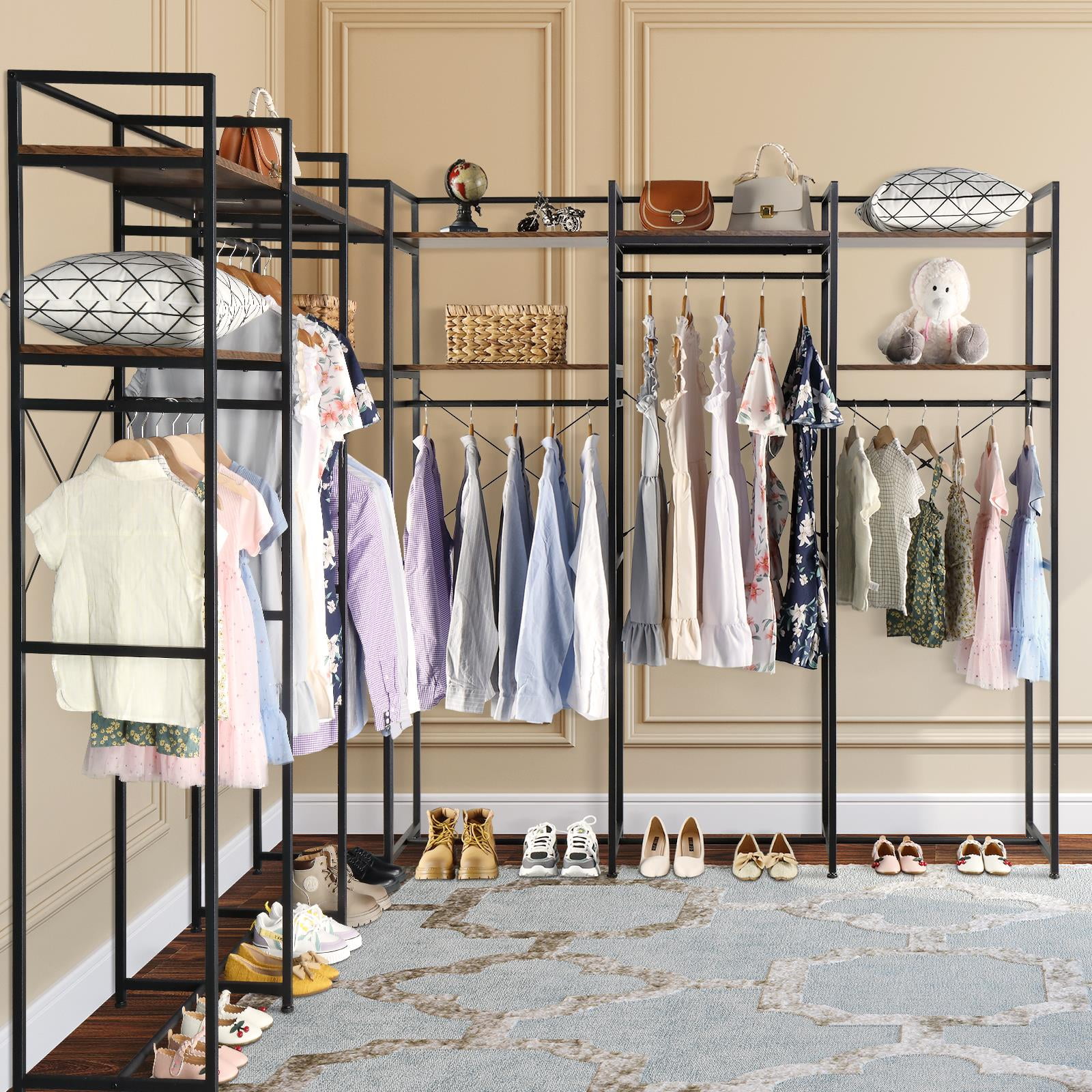 SalonMore Closet Organizer Storage with 3 Hanging Rods, Freestanding