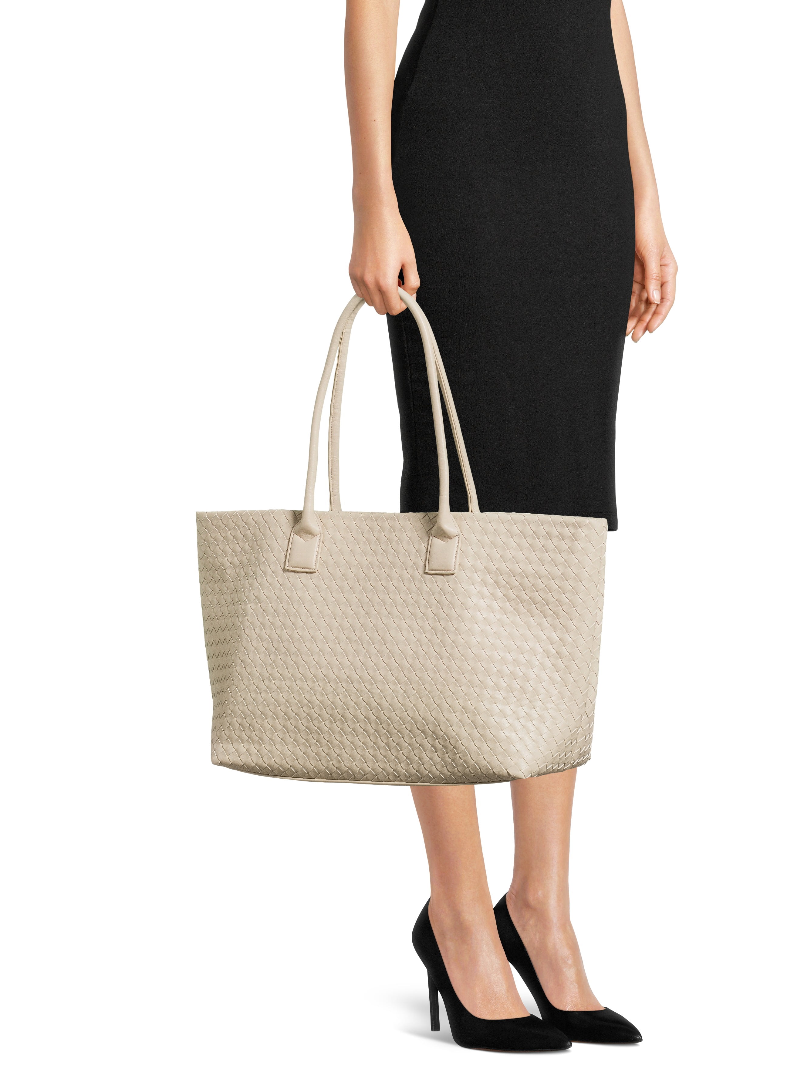 London Fog Women's Woven Tote With Pouch, White