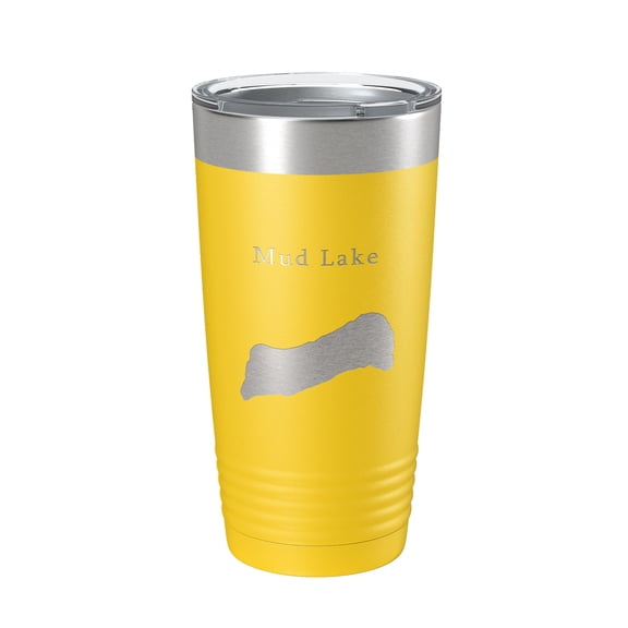 Mud Lake Map Tumbler Travel Mug Insulated Laser Engraved Coffee Cup Maine 20 oz Yellow