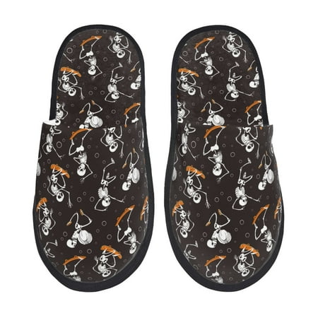 

Rateoe Jumping Skull Pattern Fuzzy Slippers Fuzzy Soft House Slippers Plush Furry Warm Cozy Open Toe Fluffy Home Shoes-Large