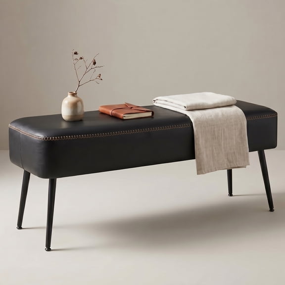 Nordic Hygge Mid-Century Modern Entryway Bench, Black