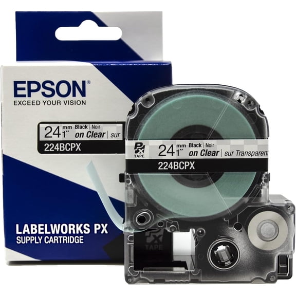 Epson LABELWORKS 224BCPX - Black on Clear PET Label Maker Tape - 1" (24MM) Wide, 30'