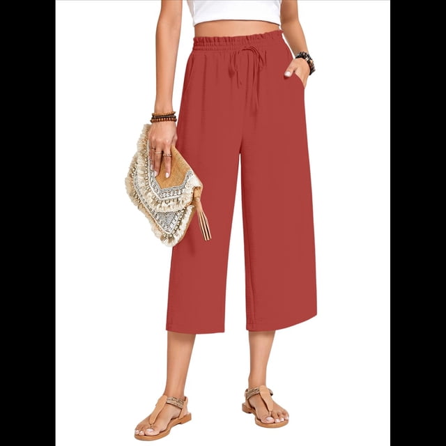 Pantalones Cortos para Mujer, Informales, con Cordón y Bolsillos, Holgados, de Cintura Alta y Pierna . Naranja Rojo XXL