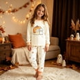 thumbnail image 2 of JIAYUE Girls Halloween Pajama 2 Piece Set Striped Print Crew Neck Long Sleeve Tops And Pants Loungewear for Baggy Casual NightWear,110 4Y, 2 of 8