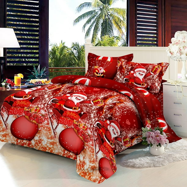 Santa Bedding Set Polyester, Queen Bed Sheets And Covers