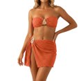 thumbnail image 2 of Bikini Sets for Women 3 Piece Strapless Bandeau Bikini Top Swim Bottom Sarong Wraps Swim Skirt Bathing Suits Swimwear, 2 of 6