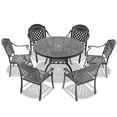 thumbnail image 3 of Black Aluminum Outdoor Dining Set, 7-PC with Red Cushions, Round Table and Stackable Chairs, 3 of 10