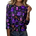 thumbnail image 6 of Halloween Shirts for Women Spider Pumpkin Graphic 3/4 Sleeve Casual Blouse Witch Hat Loose Fit Crew Neck Fall Cute Tees S, 6 of 6