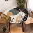 thumbnail image 5 of Boho Modern Art Plant Elastic Fitted Round Table Cover Abstract Geometric Art Waterproof Outdoor Tablecloth for Holiday Party, Picnic, Patio & Dining Fits Tables Up to 36"-44", 5 of 8