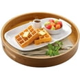 thumbnail image 1 of xianlin-13.8 Inch Large Round Bamboo Serving Tray, Bamboo Wood Circle Tray with Handles, Round Ottoman Tray Food Tray for Serving Breakfast, Drinks, Snack on Home Dining Table, 1 of 4