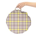thumbnail image 2 of Tartan Round Floor Cushion with Handle, Abstract Checkered Motifs Squares and Stripes Shapes Gingham Like, Decorative Pillow for Living Room & Dorms, 18" Round, Pastel Yellow and Violet, by Ambesonne, 2 of 4