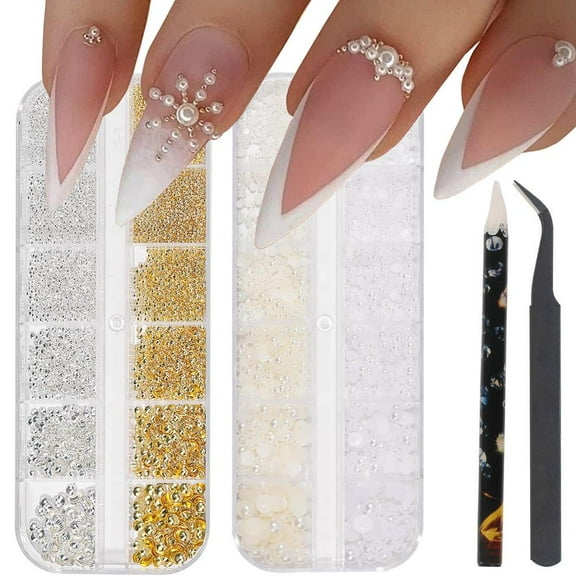 2 Pack Mixed Sizes Decorations for Nails Pearl Nail Accessories Small Nail Pearls Beauty & Personal Care