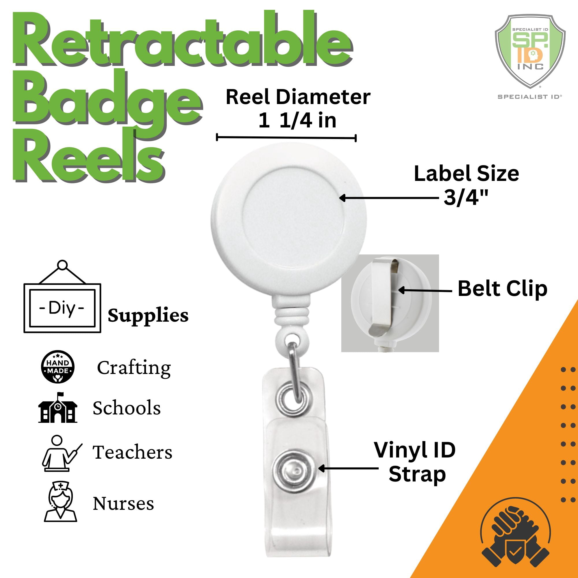 Bulk 100 Pack - Premium Retractable ID & Key-Card Badge Reels with Secure Metal Belt Clip and 34” Pull by Specialist ID (White)