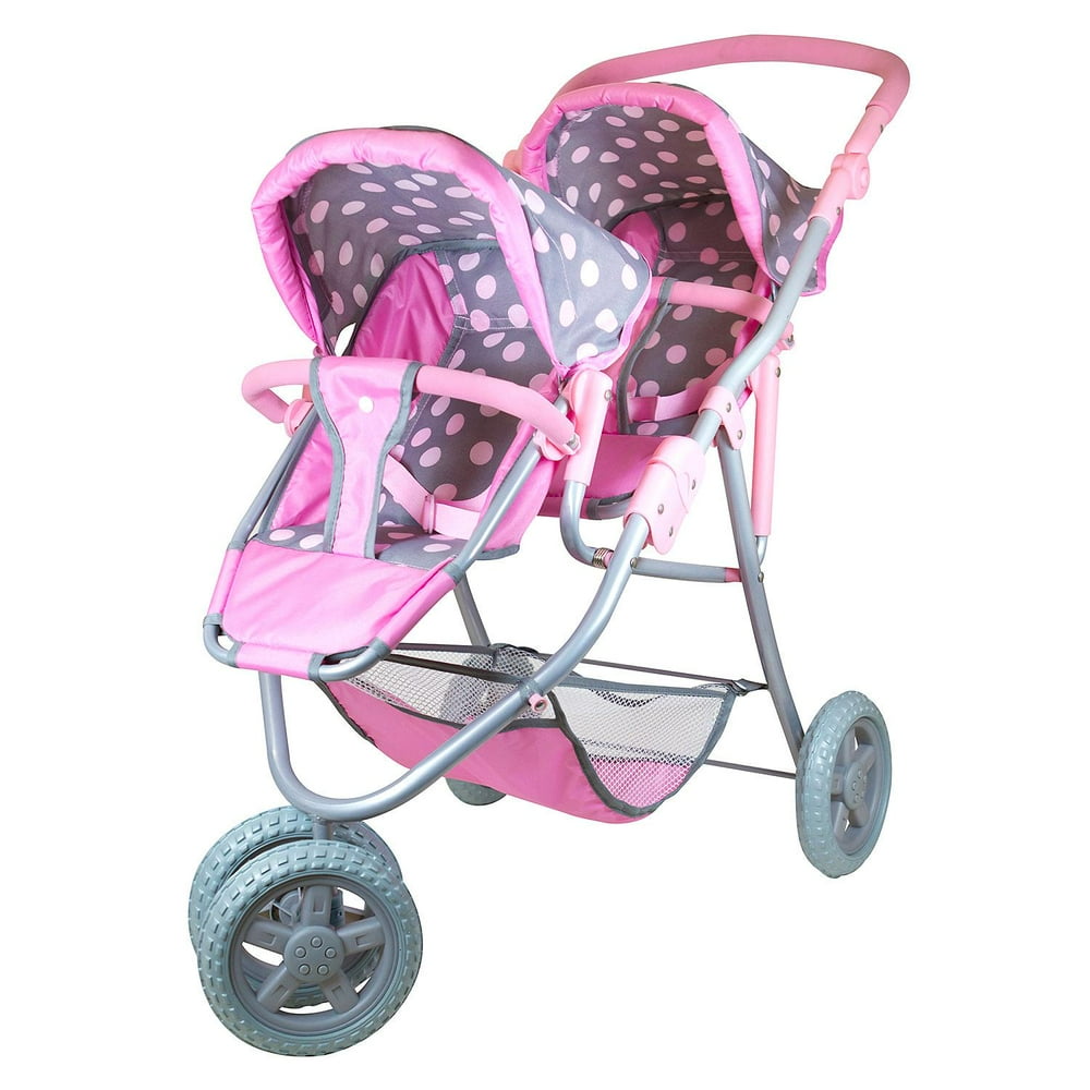 Twin Doll Stroller Grey & Pink