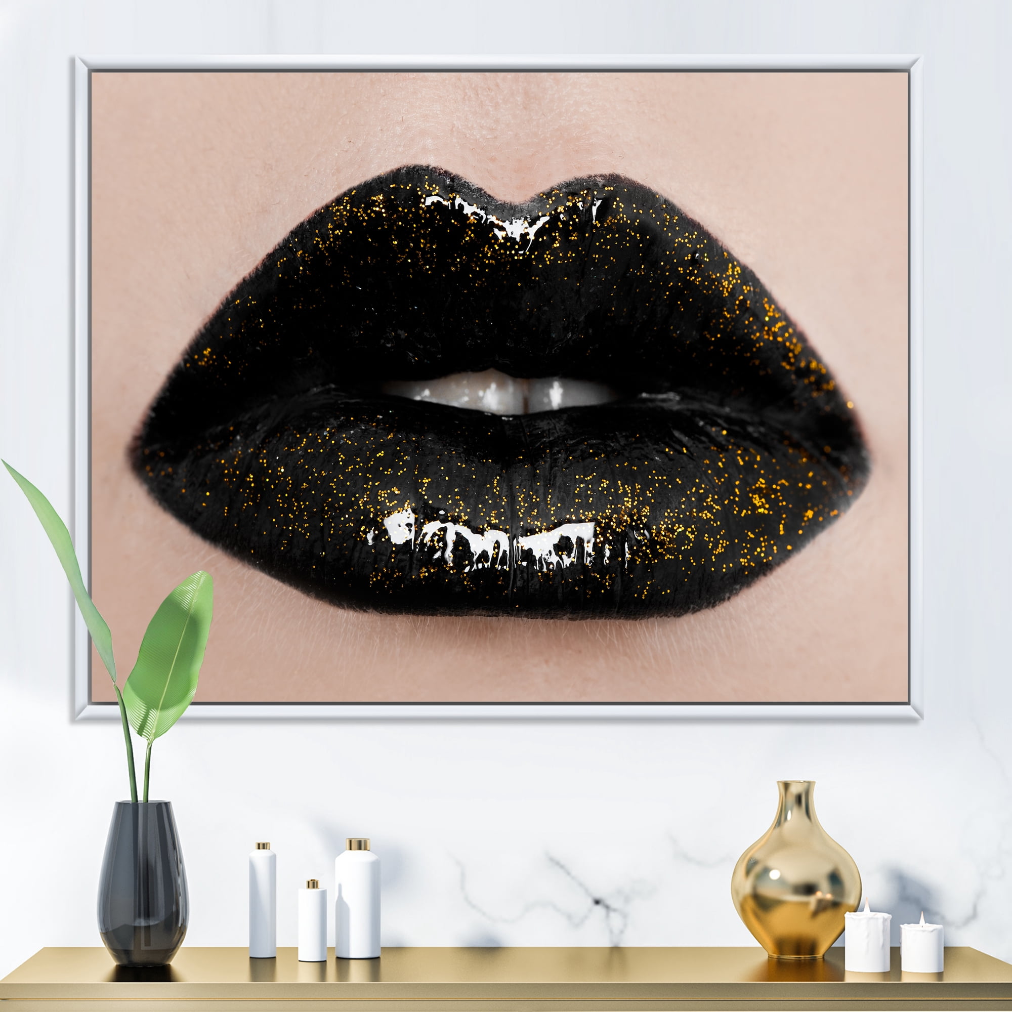 Close-Up Of Gorgeous Female Lips I 32 in x 16 in Framed Photography Canvas Art Print, by Designart