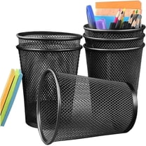 Pen Holder Mesh Pencil Holder, Metal Pen Holder Large Pencil Holder,Premium Mesh Metal Pencil Holder for Desk Office Pen Organizer Black, 6 Pack