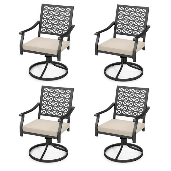 Costway 4 PCS Outdoor Swivel Chairs Patio Dining Chairs with Padded Cushions High Back Beige
