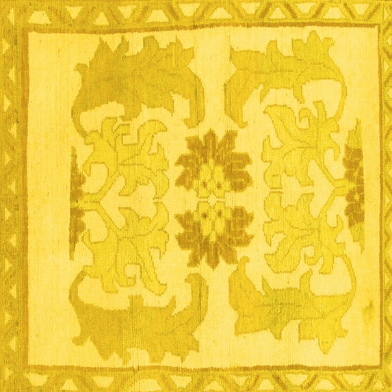 Ahgly Company Machine Washable Indoor Square Abstract Yellow Modern Area Rugs, 7' Square