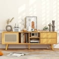 thumbnail image 5 of Costway Bamboo TV Stand Console Table with PE Rattan  Door & 2 Drawers for TV up to 65'' Natural, 5 of 10