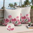 thumbnail image 2 of Pink Tulip Flower Outdoor Pillow Covers Pack of 2 Spring Leaf Floral Plant Beige Linen Waterproof Throw Pillow Covers Decorative Cushion Cases for Patio Garden Tent Balcony Couch 20x20 inch, 2 of 9