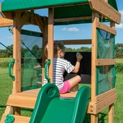 Backyard Discovery Buckley Hill Cedar Wood Swing Set, Slide, Play Deck, Rock Wall Ladder