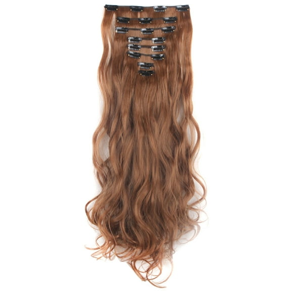 SAYFUT 24" Long Curly Full Head Clip in Synthetic Hair Extensions 8 Pieces 18 Clips 145g Light Brown