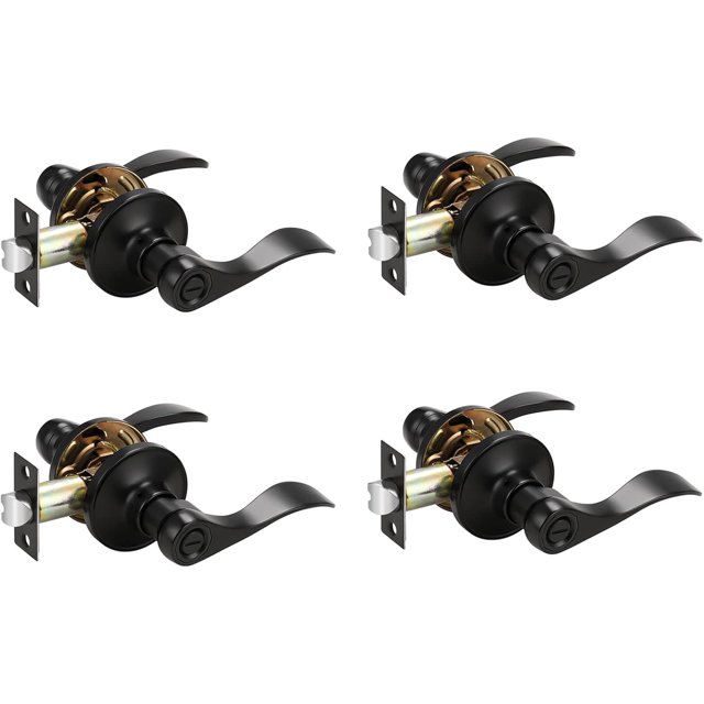Wave Style Privacy Bed Bath Door Levers in Satin Nickel Finish Interior Keyless Door Handles Locksets