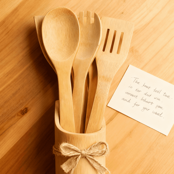 Wood Spoons for Cooking, Natural Teak Wooden Utensils Set, 10 Piece Handmade Wooden Utensil Set with Holder and Spoon, Durable Nonstick Kitchen Cookware Tool