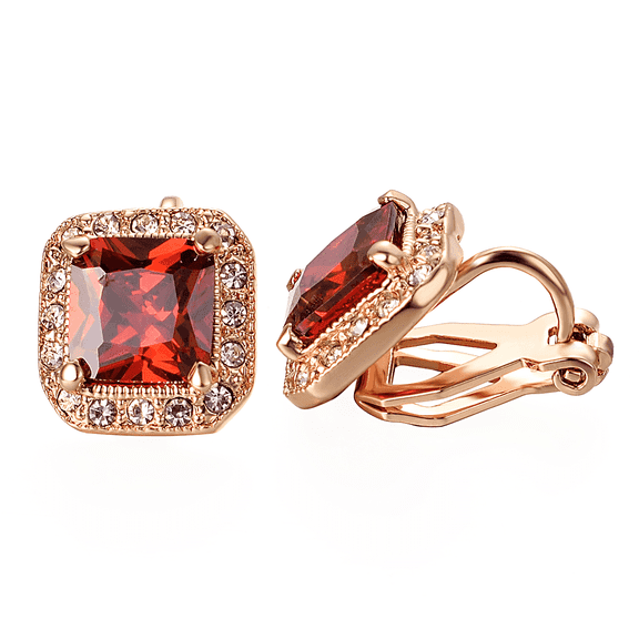 Yoursfs Big Birthstone Ruby Clip on Earrings for Women Wedding Bride Square CZ Halo Clip Earrings Non Pierced Ears Fashion Jewelry Gifts