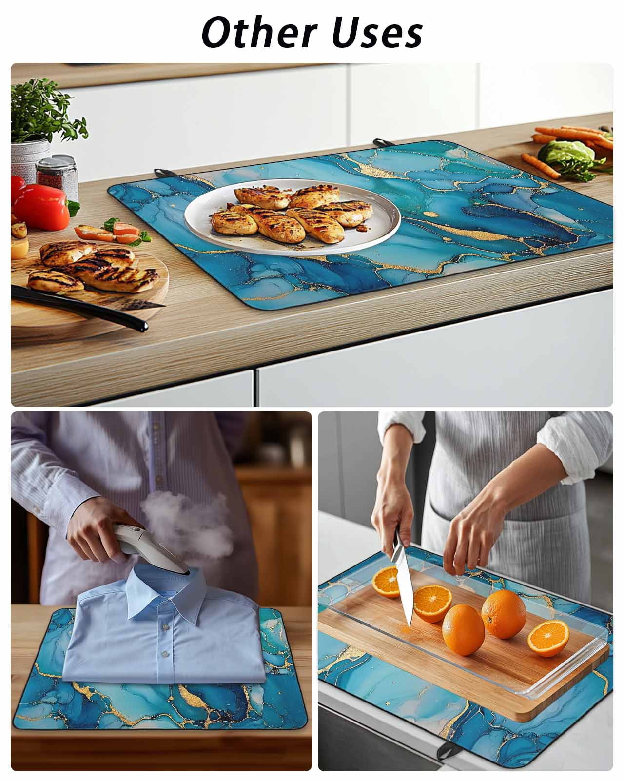 Stove Top Covers for Electric Stove, Modern Turquoise Glass Stovetop Cover Protector, Abstract Teal Gold Marble Textured Induction Cooktop Protector Oven Mat for Kitchen Countertop 24"x21"