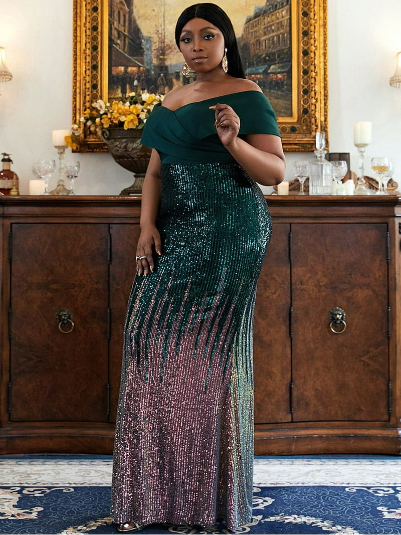 Amazing Snazzy by Yima Amazing-snazzy Women off Shoulder Sequin Formal Evening Gowns| Plus Size Women Elegant Dress, Women's, Size: XL, Green Amazing Snazzy by Yima Amazing-snazzy Women off Shoulder Sequin Formal Evening Gowns| Plus Size Women Elegant Dress, Women's, Size: XL, Green