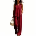 thumbnail image 4 of ClodeEU Women's 2 Piece Linen Outfit Set,Sleeveless Button Down Tank Top and Wide Leg Pants,Casual Summer Loungewear Red,Women's Plus XXL, 4 of 6