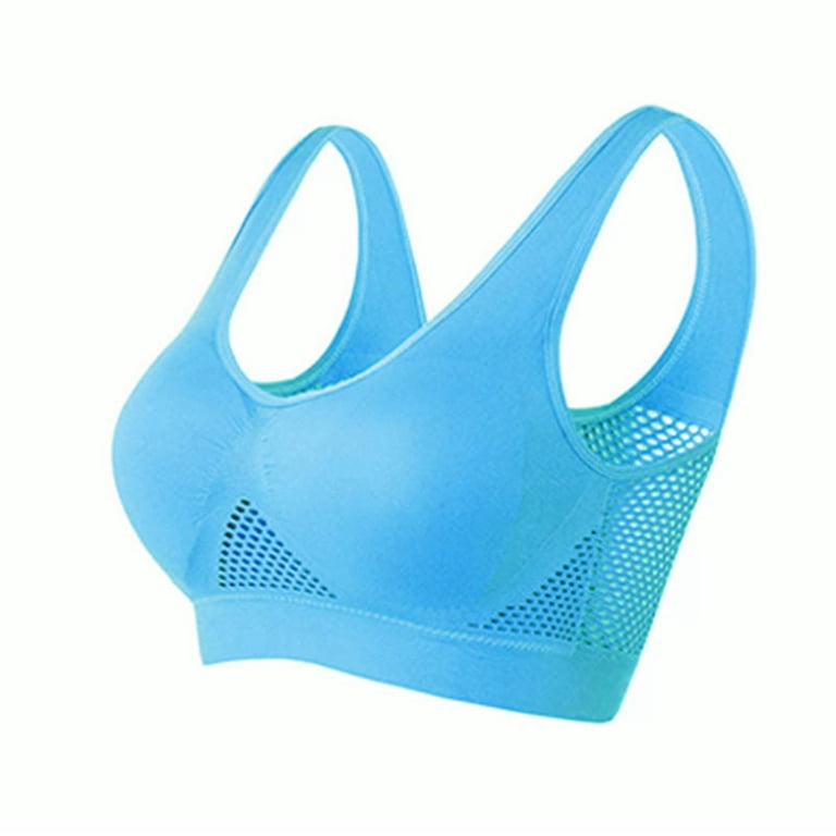 RYRJJ Plus Size Sports Bra for Women Shockproof Breathable Wireless Push-up  Vest Bra Workout Gym Activewear Underwear(Light Blue,4XL) 