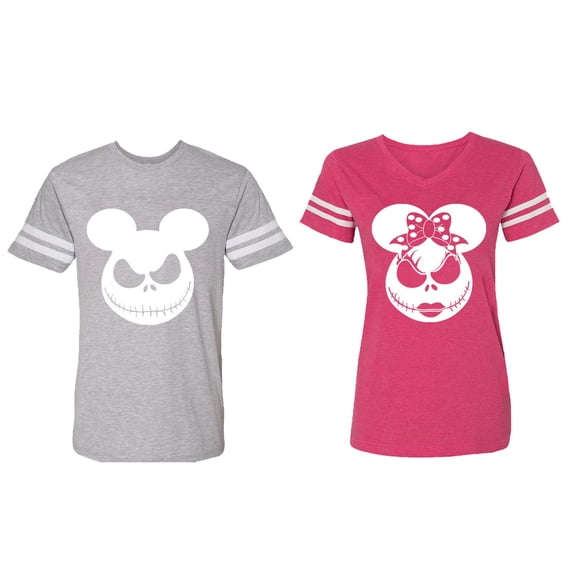 Matching Couple Cotton Jerseys (Men Heather / Women Pink) (Men M / Women XL)