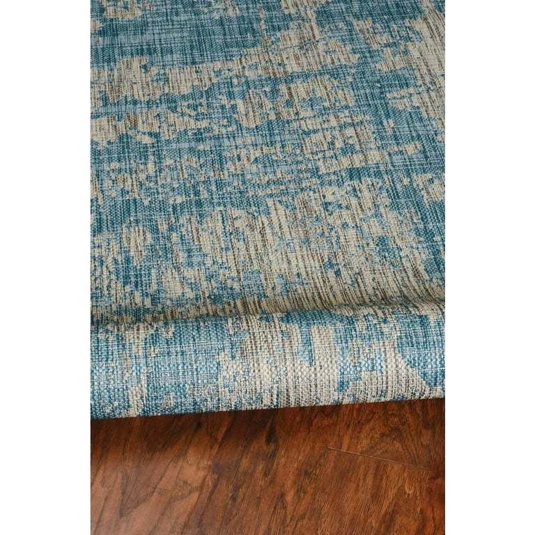 8'X11' Teal Machine Woven Abstract Strokes Indoor Outdoor Area Rug 8'X11' Teal Machine Woven Abstract Strokes Indoor Outdoor Area Rug